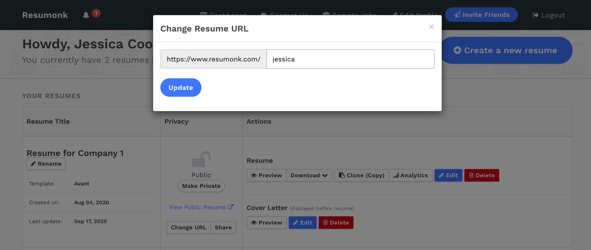 Change Resume URL
