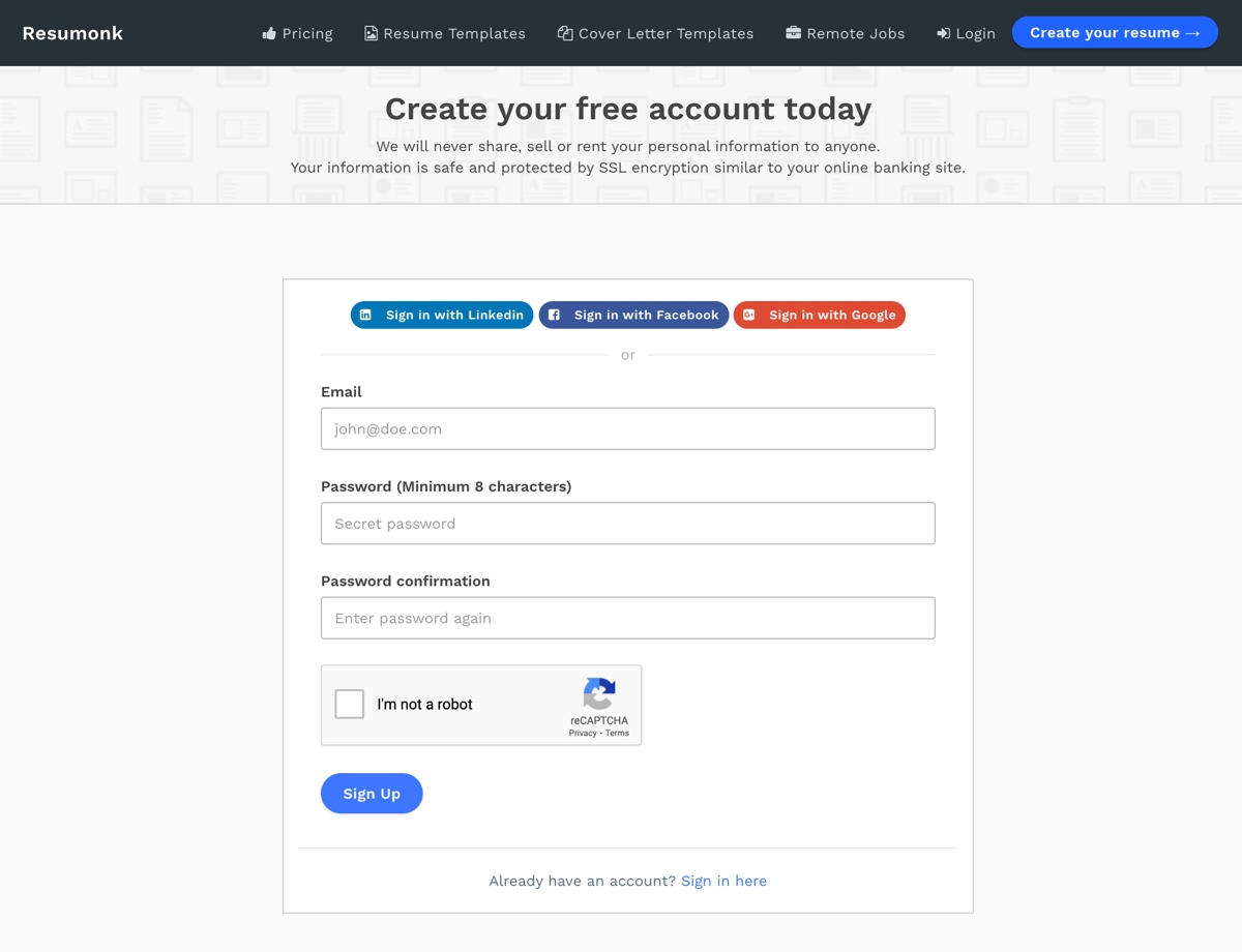 Sign up for an account
